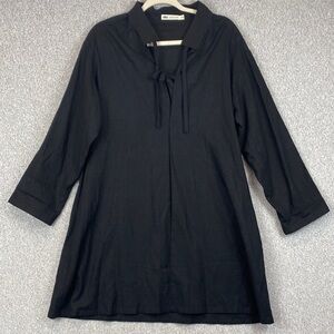 SBJ Austin linen shift dress OS dropped shoulder v-neck black made in USA L/XL